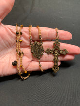 Load image into Gallery viewer, Acadian Brown Cotton Shuttle Tatted Rosary with  Tiger Eye Beads
