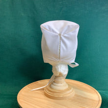 Load image into Gallery viewer, Fitted Birdie Cap - White Imperial Broadcloth with Pink Tatted Edging
