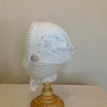 Load image into Gallery viewer, Handkerchief Bonnet, Shuttle Tatted White Edging
