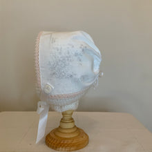 Load image into Gallery viewer, Handkerchief Bonnet, Shuttle Tatted Pink Edging
